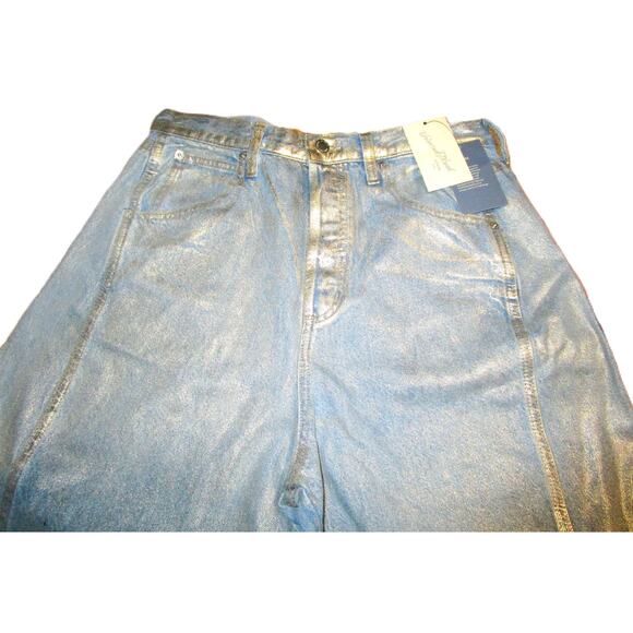 Universal Thread Women's Jeans Blue with Gold Glitter Curved Leg Pockets Size 8 - Picture 2 of 7